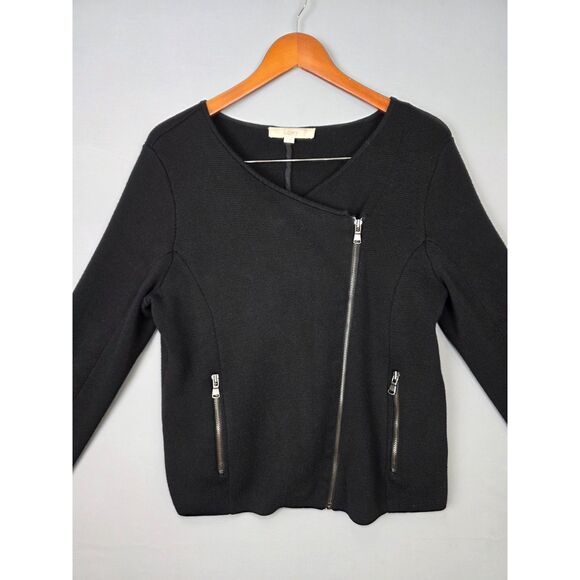 LOFT Sweaters - LOFT Black Asymetrical Moto Motorcycle Sweater Knit Large Cyber Goth Wool Blend